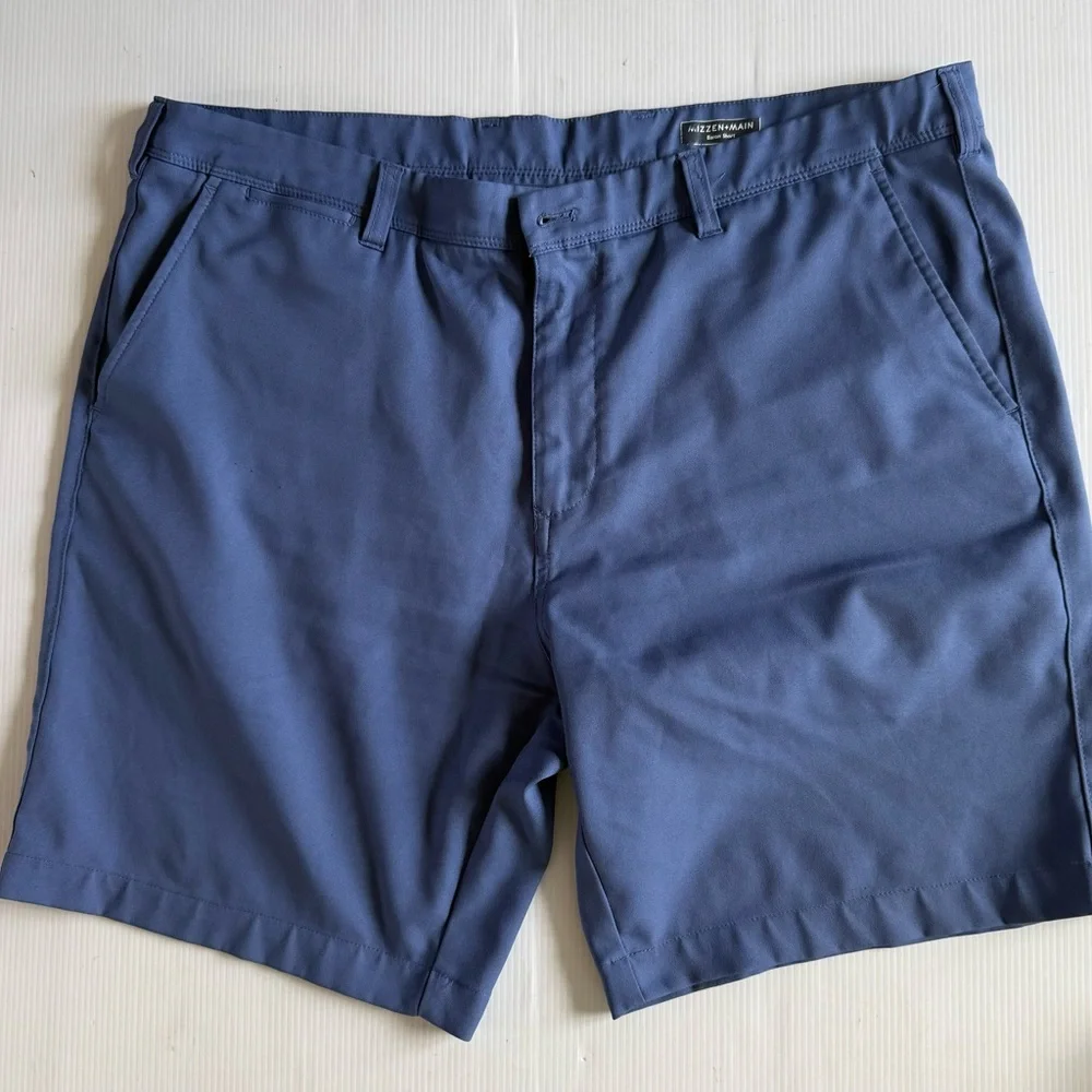 Mizzen + Main Baron Chino Golf Shorts Blue Performance Polyester‎ Size 38 , 9”